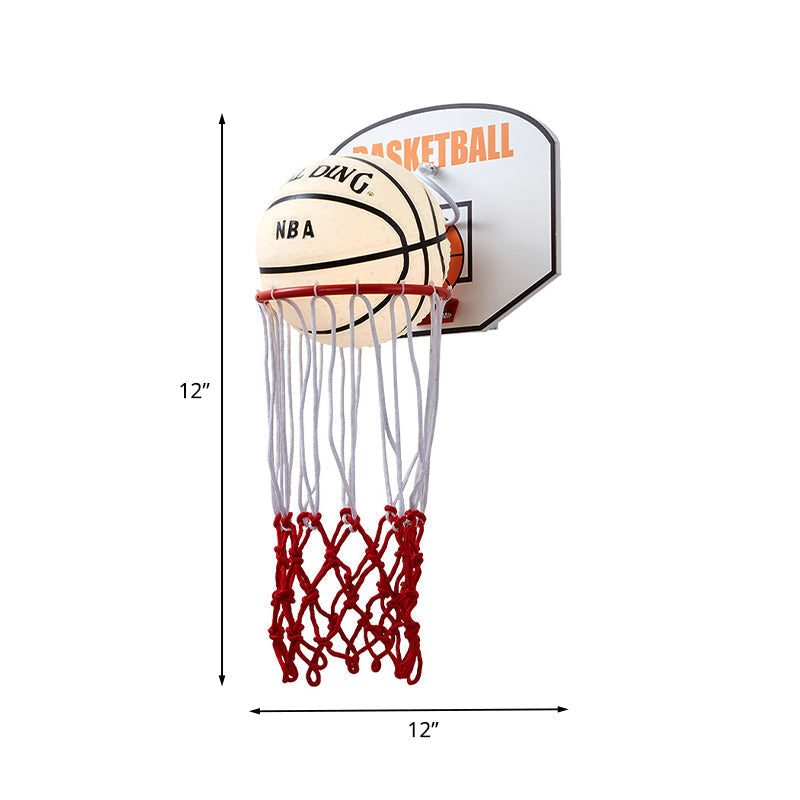 Kids Basketball Wall Light Sconce With Cartoon Basket Frame Shape And Opal Glass Shade In Red