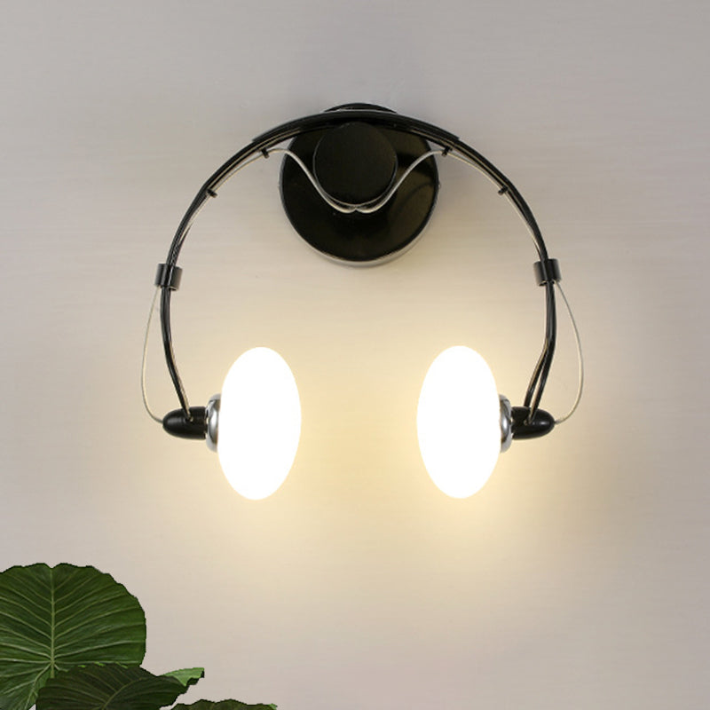 Cartoon Headset Wall Sconce Metallic 2-Light Led Lamp - White/Black Black