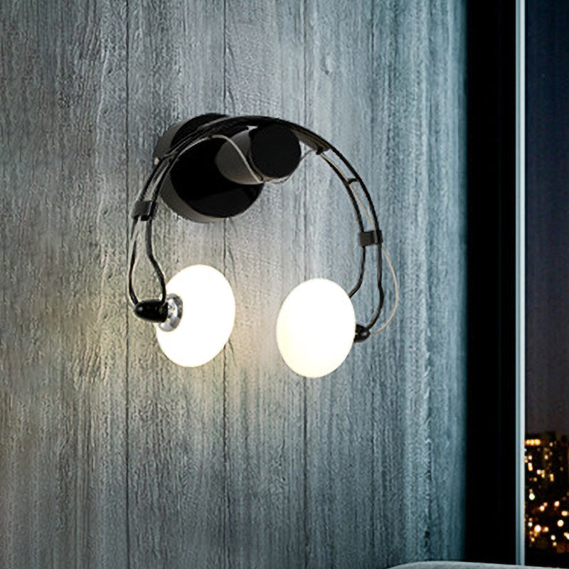 Cartoon Headset Wall Sconce Metallic 2-Light Led Lamp - White/Black