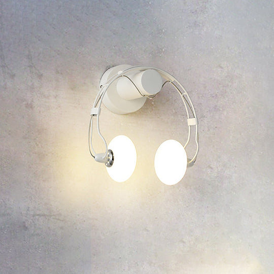 Cartoon Headset Wall Sconce Metallic 2-Light Led Lamp - White/Black