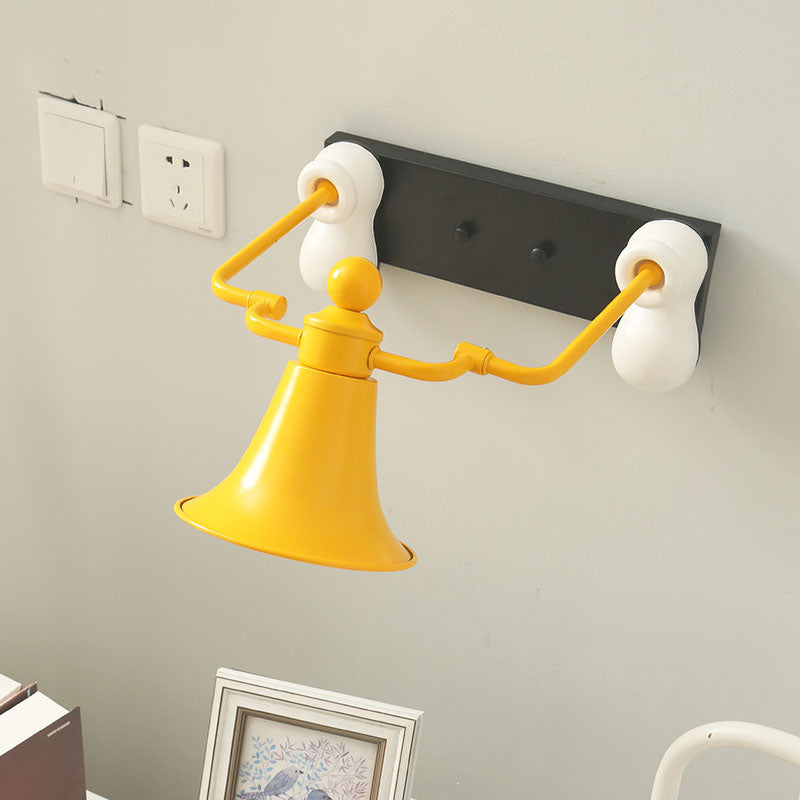 Yellow Metal Bell Man Shape Wall Lighting Cartoon Sconce Lamp For Bedside