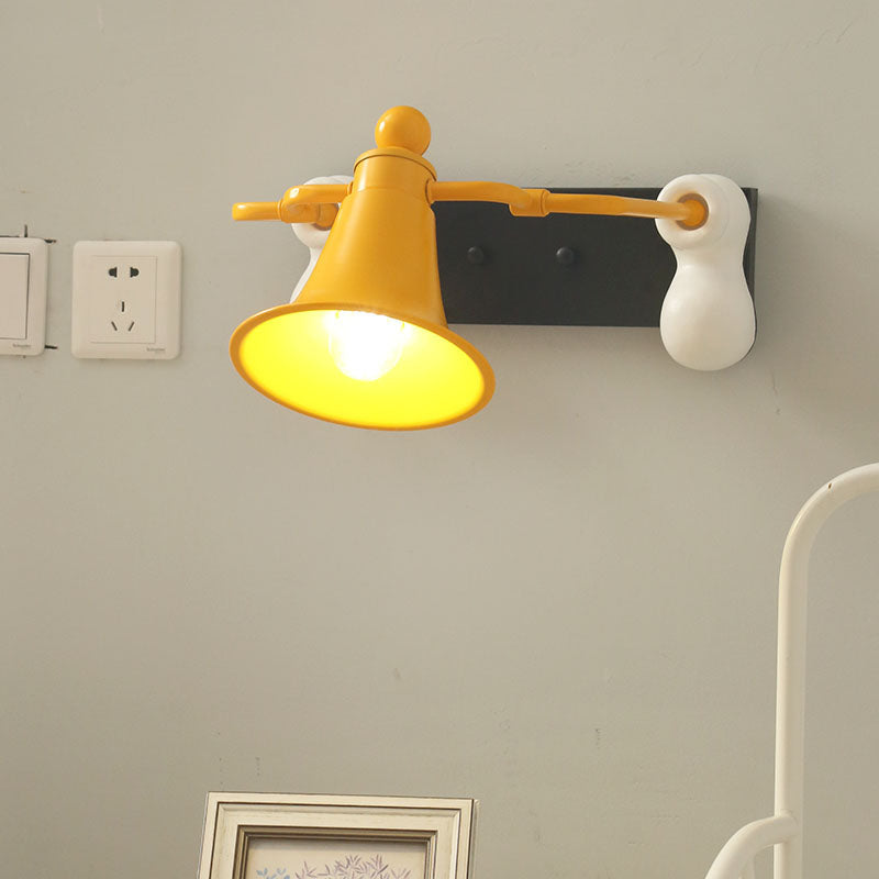 Yellow Metal Bell Man Shape Wall Lighting Cartoon Sconce Lamp For Bedside