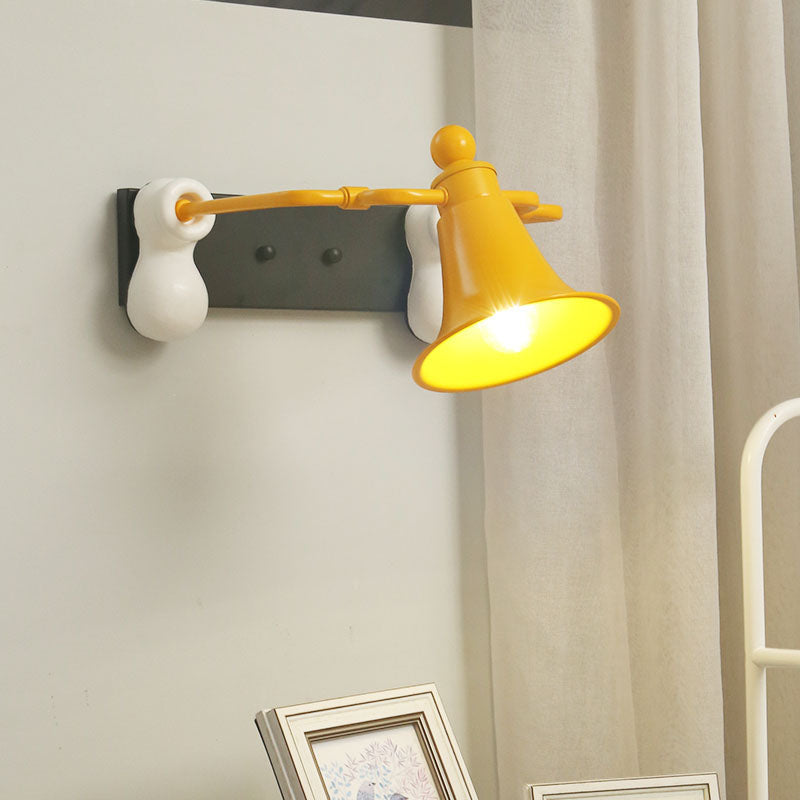 Yellow Metal Bell Man Shape Wall Lighting Cartoon Sconce Lamp For Bedside