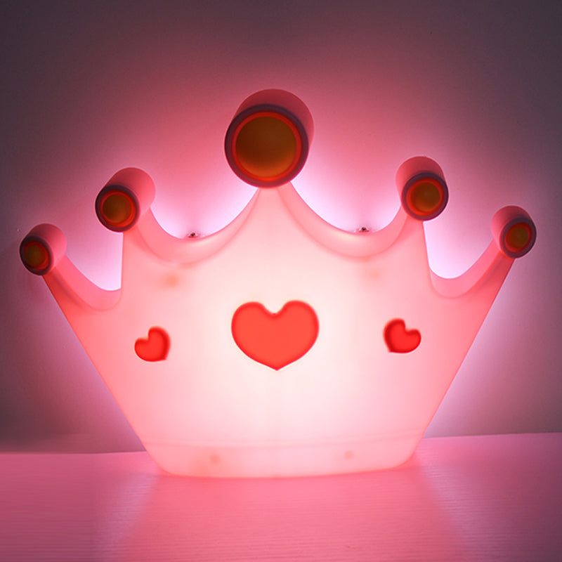 Pink Crown Wall Sconce Light: Cartoon Led Plastic Mount Lamp In Delicate Finish