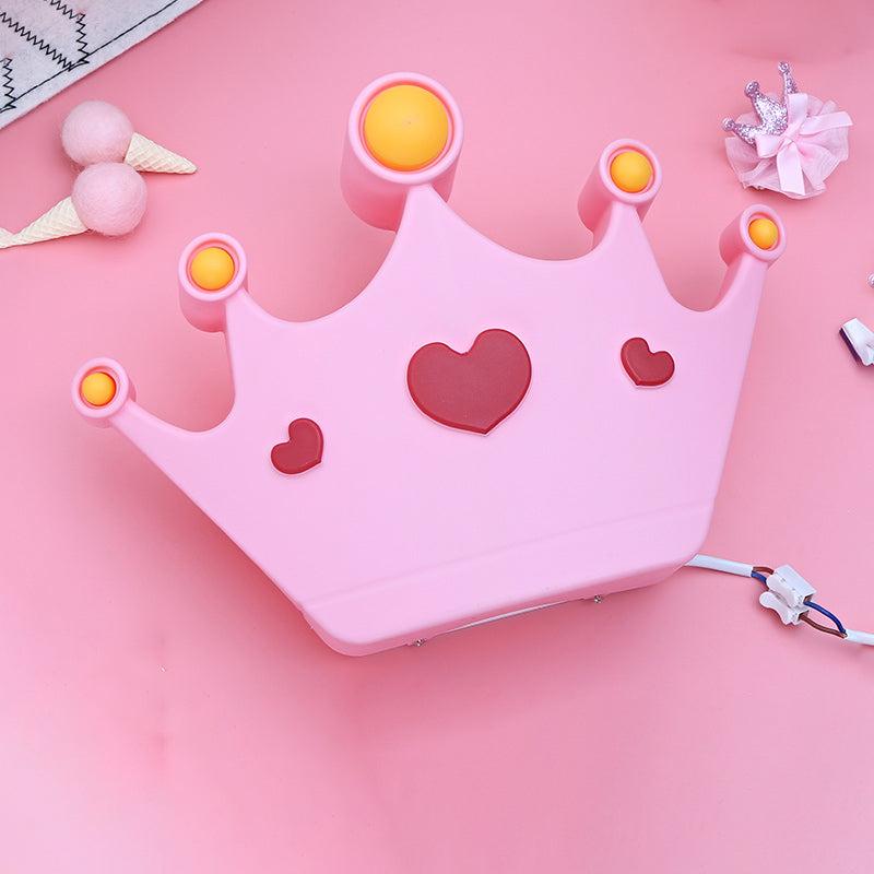 Pink Crown Wall Sconce Light: Cartoon Led Plastic Mount Lamp In Delicate Finish