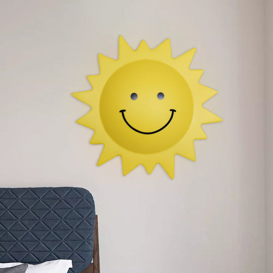 Child Bedroom Cartoon Led Wall Lamp: Yellow Sun Shape Plastic Sconce Lighting