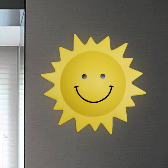 Child Bedroom Cartoon Led Wall Lamp: Yellow Sun Shape Plastic Sconce Lighting