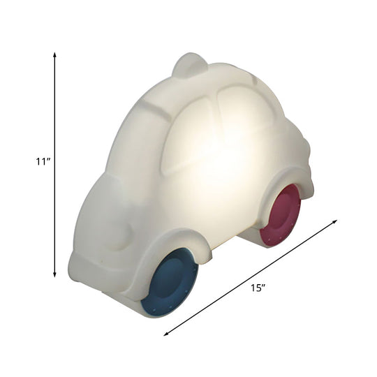 Cartoon Car Corner Wall Sconce - Led Plastic Lamp Fixture In White-Blue-Pink