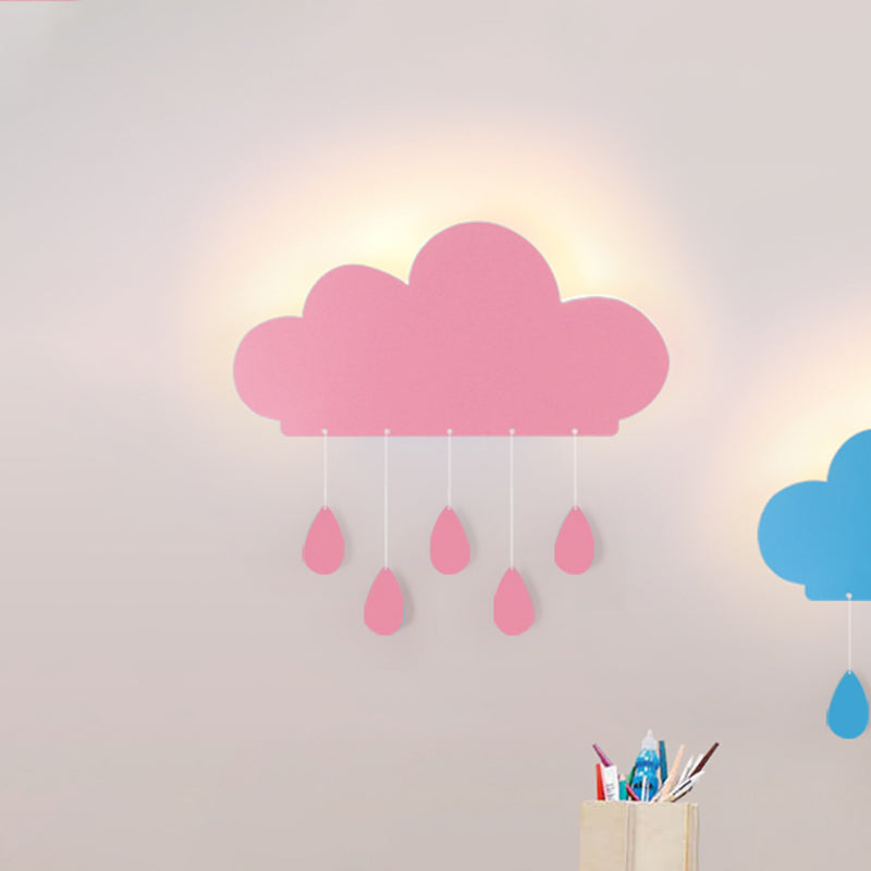 Rain Cloud Shape Led Bedside Wall Mount Lamp In Blue/Pink