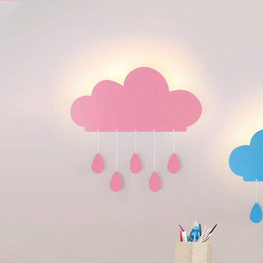 Rain Cloud Shape Led Bedside Wall Mount Lamp In Blue/Pink