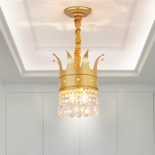 Gold Finish Crown Ceiling Chandelier - Kids 2/4/5 Bulbs Metal Suspension Light With Crystal Accent