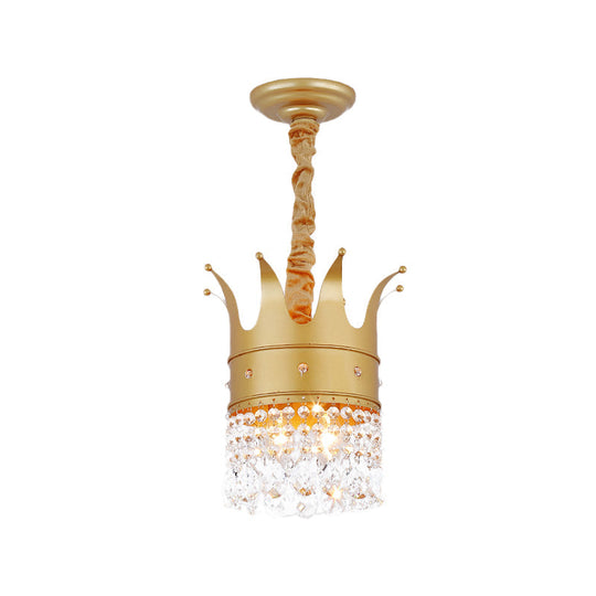 Gold Finish Crown Ceiling Chandelier - Kids 2/4/5 Bulbs Metal Suspension Light With Crystal Accent