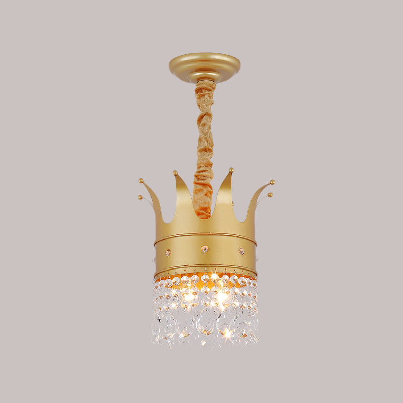 Gold Finish Crown Ceiling Chandelier - Kids 2/4/5 Bulbs Metal Suspension Light With Crystal Accent