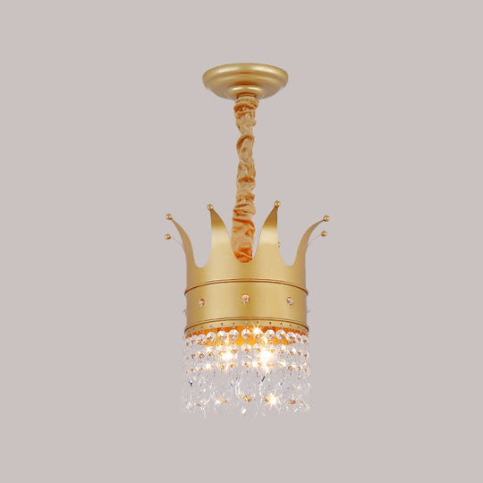 Gold Finish Crown Ceiling Chandelier - Kids 2/4/5 Bulbs Metal Suspension Light With Crystal Accent