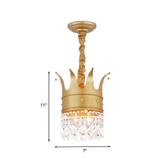 Gold Finish Crown Ceiling Chandelier - Kids 2/4/5 Bulbs Metal Suspension Light With Crystal Accent