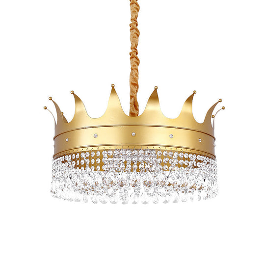 Gold Finish Crown Ceiling Chandelier - Kids 2/4/5 Bulbs Metal Suspension Light With Crystal Accent