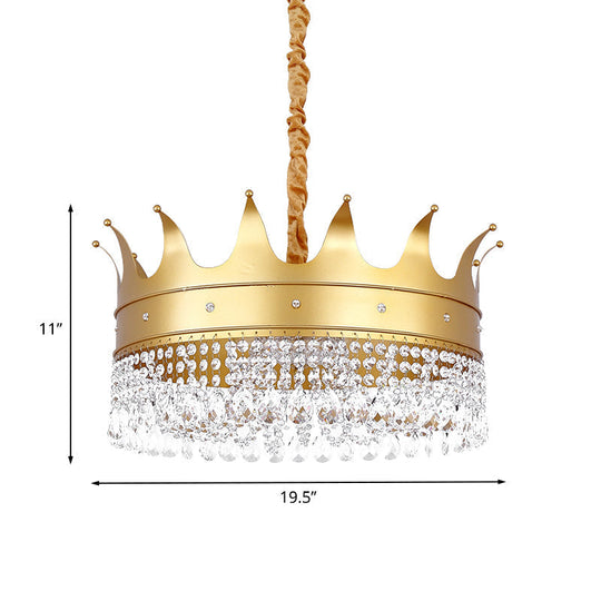 Gold Finish Crown Ceiling Chandelier - Kids 2/4/5 Bulbs Metal Suspension Light With Crystal Accent