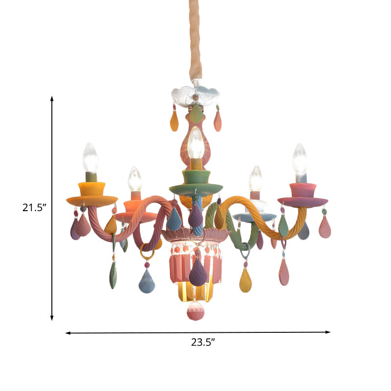 Girls Bedroom Pendant Lighting: Kids Crystal Chandelier With Curved Arm - Pink 3/5/6-Bulb Option