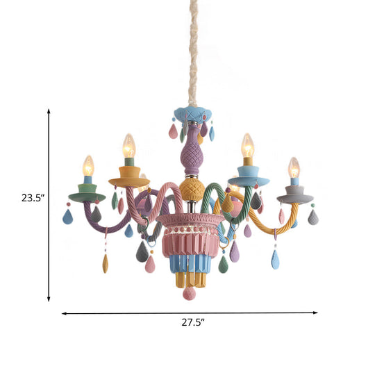 Girls Bedroom Pendant Lighting: Kids Crystal Chandelier With Curved Arm - Pink 3/5/6-Bulb Option