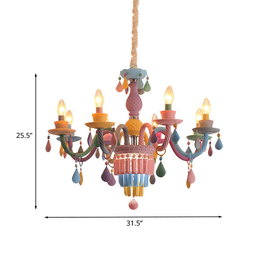 Girls Bedroom Pendant Lighting: Kids Crystal Chandelier With Curved Arm - Pink 3/5/6-Bulb Option