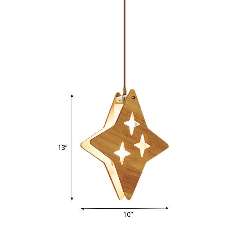 Suspended Wood Panel Pendant Light With Star/Moon Design - Beige Shade For Restaurants