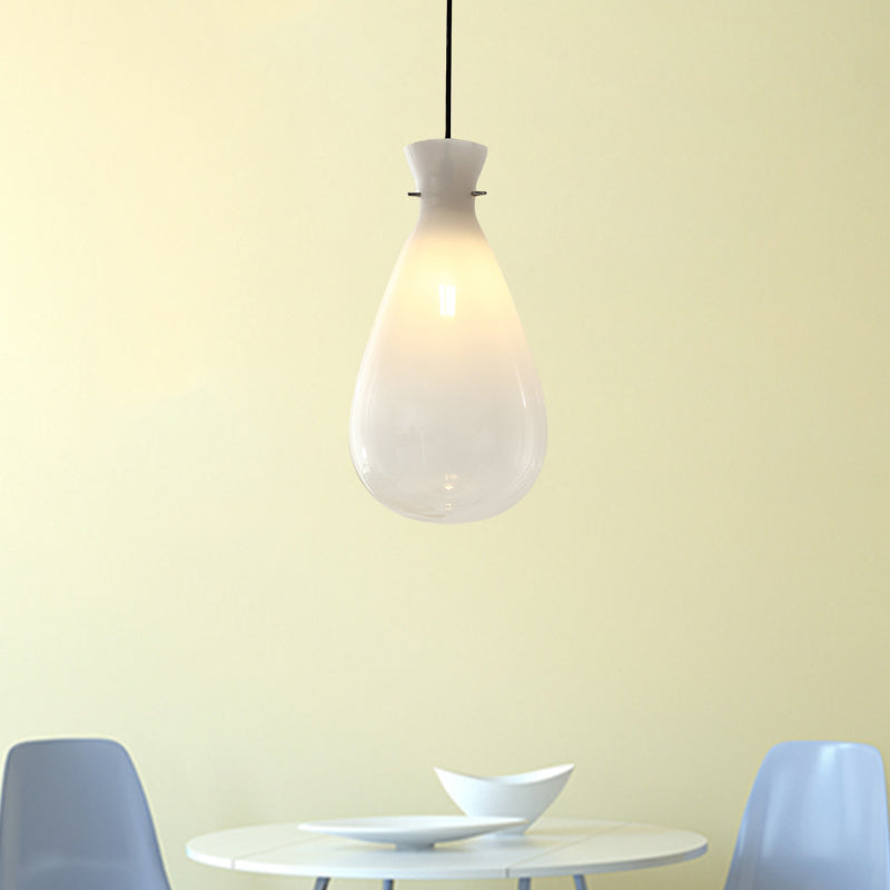 Waterdrop Glass Pendant Light - Simple White 1-Light Ceiling Lamp for Restaurants