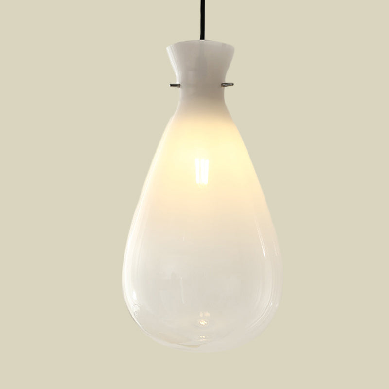 White Glass Waterdrop Hanging Light For Restaurant Ceilings - 1-Light Suspension Lamp