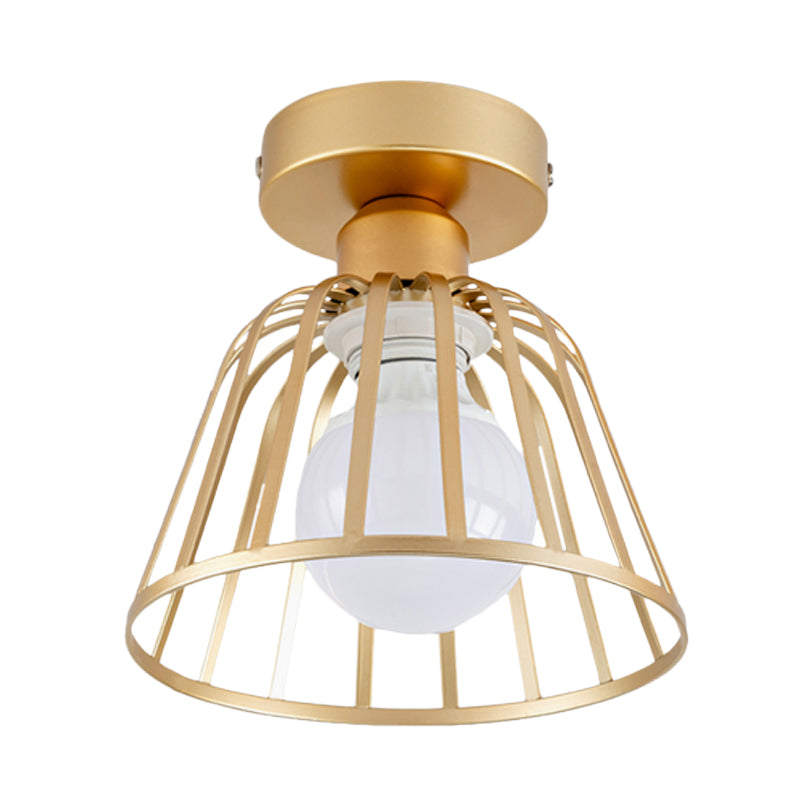 Sleek Iron Bowl Cage Semi Flush Light Fixture - Black/Gold Finish