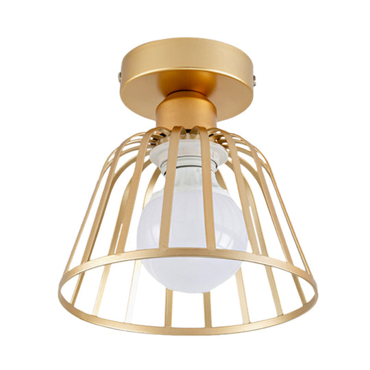 Sleek Iron Bowl Cage Semi Flush Light Fixture - Black/Gold Finish