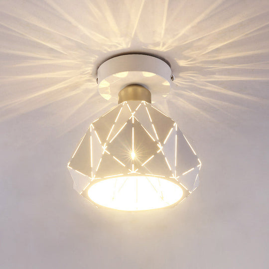 Sleek Diamond Iron Semi Flush Light: 1 Light Contemporary White Finish Ceiling Lamp for Corridor