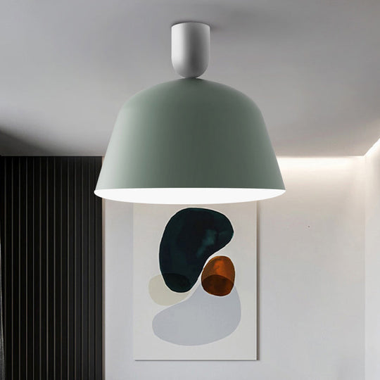 Macaron Green Semi Flush Mount Ceiling Lamp with Iron Shade - 1 Light, 10"/12" Width