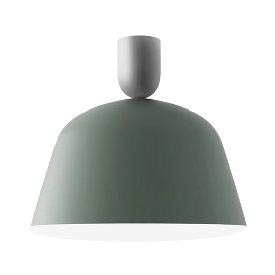 Macaron Green Semi Flush Mount Ceiling Lamp with Iron Shade - 1 Light, 10"/12" Width