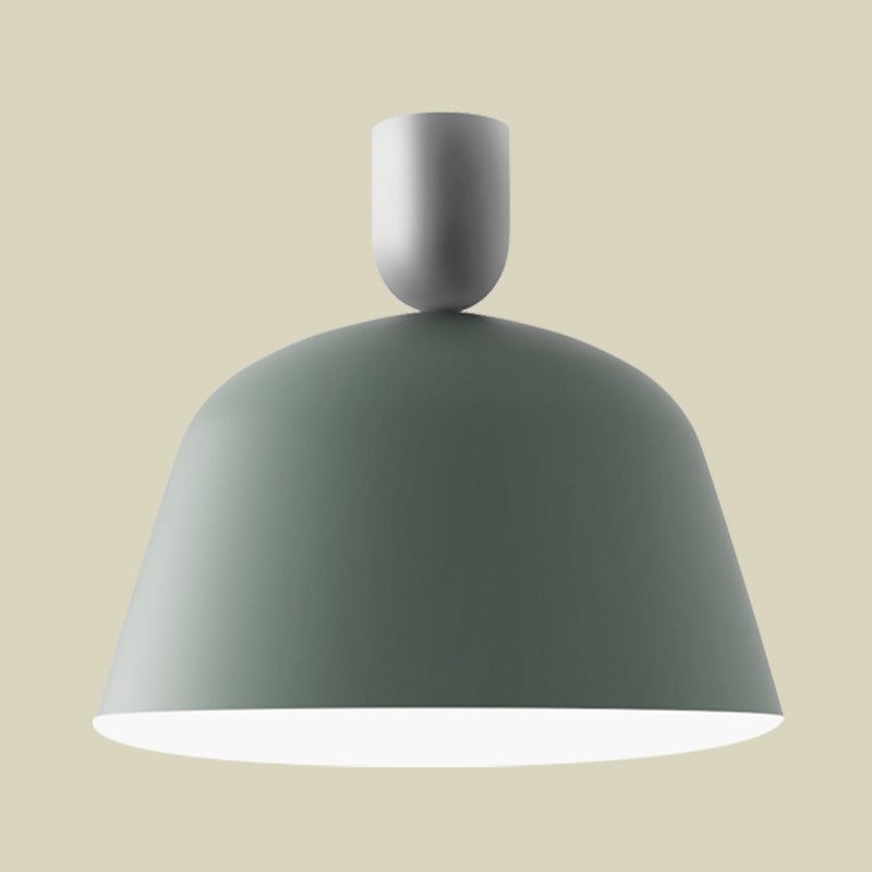 Macaron Green Semi Flush Mount Ceiling Lamp with Iron Shade - 1 Light, 10"/12" Width