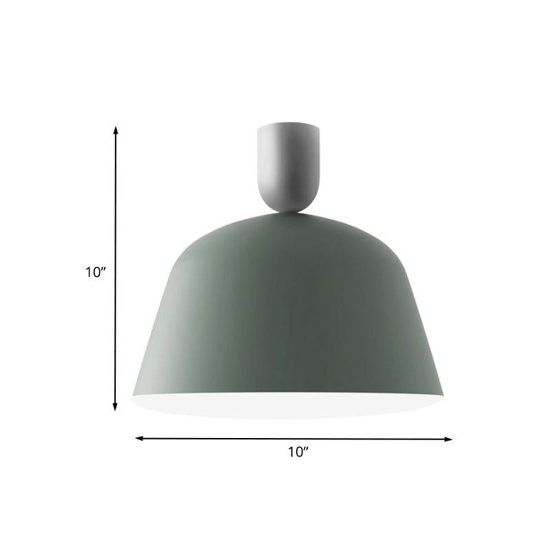 Macaron Green Semi Flush Mount Ceiling Lamp with Iron Shade - 1 Light, 10"/12" Width