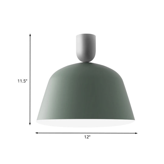 Macaron Green Semi Flush Mount Ceiling Lamp with Iron Shade - 1 Light, 10"/12" Width