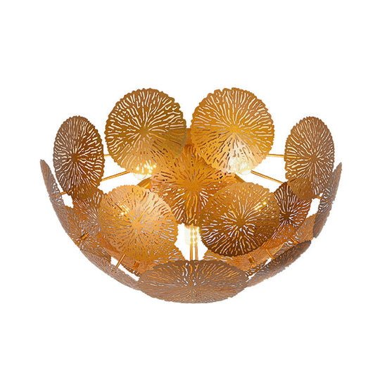 Gold Lotus Leaf 5-Head Semi Flush Light: Modern Metal Fixture