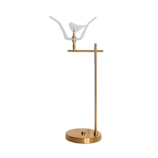 Modern Gold Led Table Lamp With Bird Opal Glass Shade - Right Angle Arm Desk Light