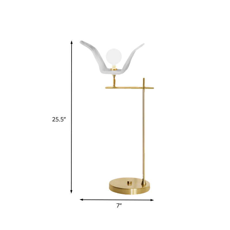 Gold Metallic Led Desk Lamp With Opal Glass Shade - Modern Angled Arm Table Light