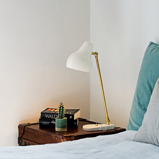 Modern Led Bedside Table Lamp In White And Gold - Rotatable Reading Light