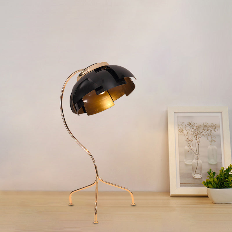 Modern Metal Desk Lamp With Tripod Base - Dome Design 1 Bulb Black Finish