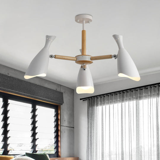 Modern Iron Wide Flare Semi Flush Mount Ceiling Light Fixture - White and Wood Finish (3/5 Heads, 27.5"/33.5" Width)