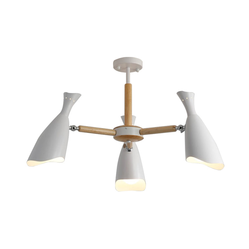 Modern Iron Wide Flare Semi Flush Mount Ceiling Light Fixture - White and Wood Finish (3/5 Heads, 27.5"/33.5" Width)