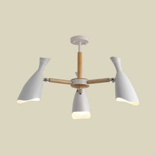 Modern Iron Wide Flare Semi Flush Mount Ceiling Light Fixture - White and Wood Finish (3/5 Heads, 27.5"/33.5" Width)