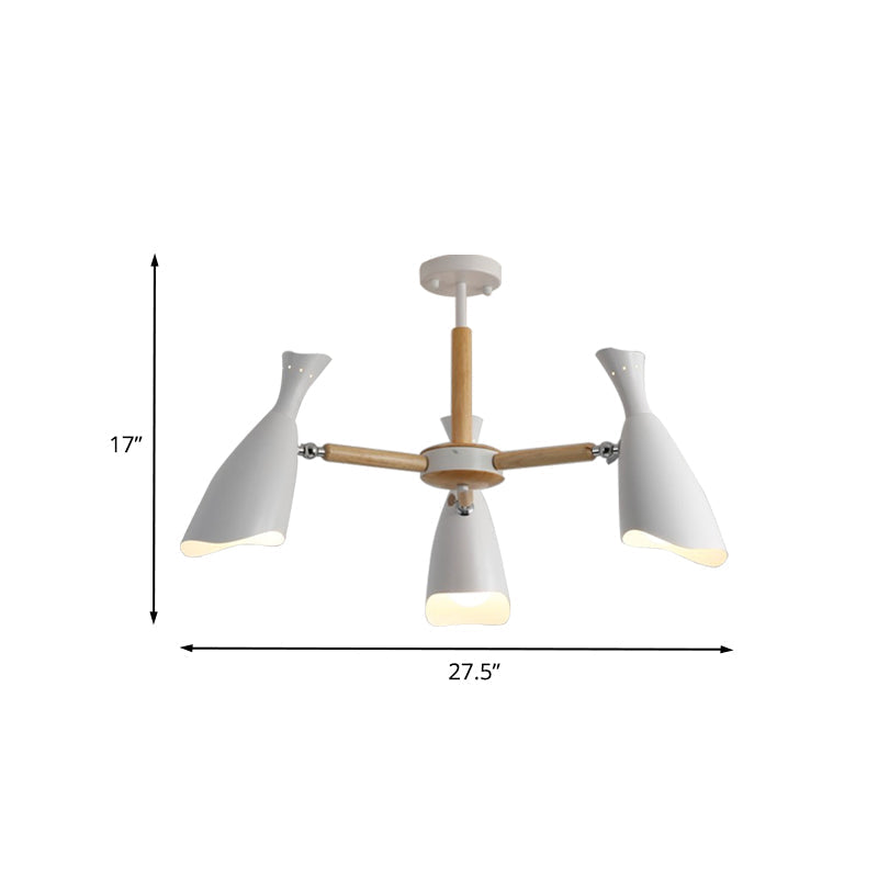 Modern Iron Wide Flare Semi Flush Mount Ceiling Light Fixture - White and Wood Finish (3/5 Heads, 27.5"/33.5" Width)