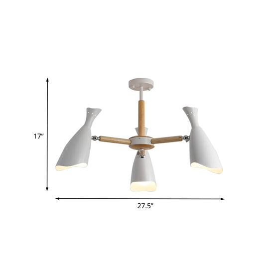 Modern Iron Wide Flare Semi Flush Mount Ceiling Light Fixture - White and Wood Finish (3/5 Heads, 27.5"/33.5" Width)