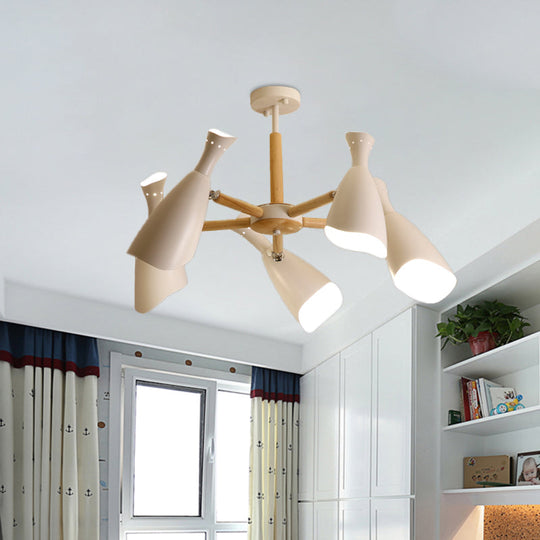 Modern Iron Wide Flare Semi Flush Mount Ceiling Light Fixture - White and Wood Finish (3/5 Heads, 27.5"/33.5" Width)