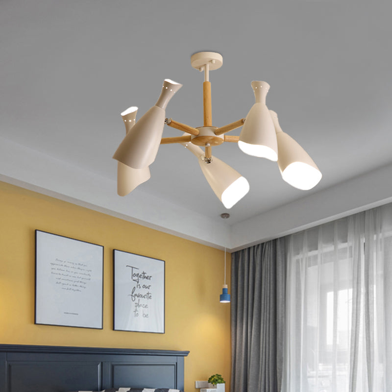 Modern Iron Wide Flare Semi Flush Mount Ceiling Light Fixture - White and Wood Finish (3/5 Heads, 27.5"/33.5" Width)