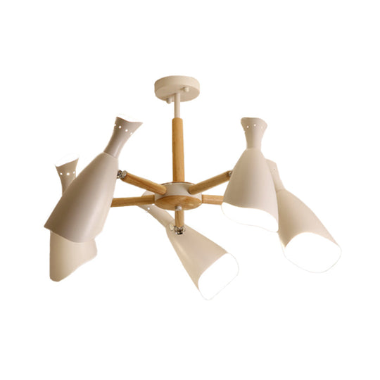 Modern Iron Wide Flare Semi Flush Mount Ceiling Light Fixture - White and Wood Finish (3/5 Heads, 27.5"/33.5" Width)