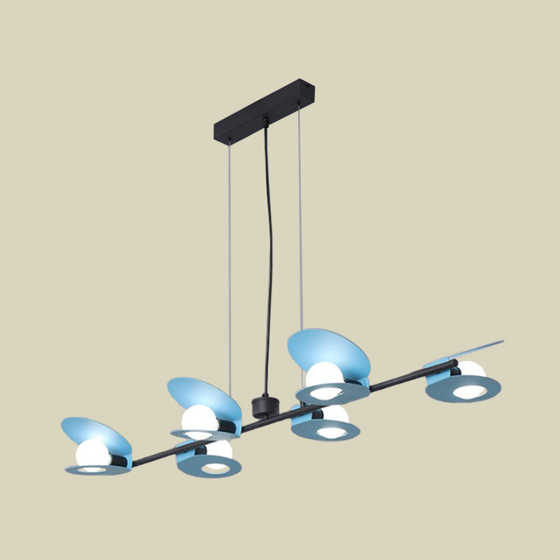 Modernist Mussel Island Ceiling Light - Metallic Blue & Black 6-Bulb Hanging Lamp Kit For Dining