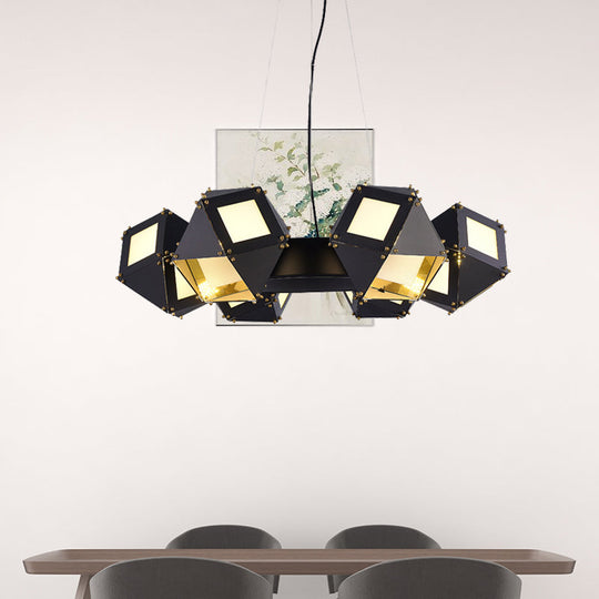 Modern Black Polyhedron Hanging Chandelier - 6-Light Metallic Ceiling Lamp For Restaurants